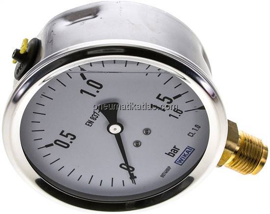 Glycerin-Manometer senkrecht (CrNi/Ms),100mm, 0 - 1,6 bar