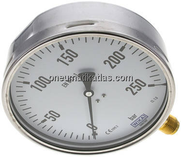 Manometer senkrecht (CrNi/Ms), 160mm, 0 - 250 bar