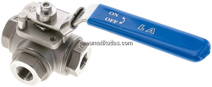 3-Wege Kugelhahn, Edelstahl, T-Bohrung, G 3/8", 0 - 63bar