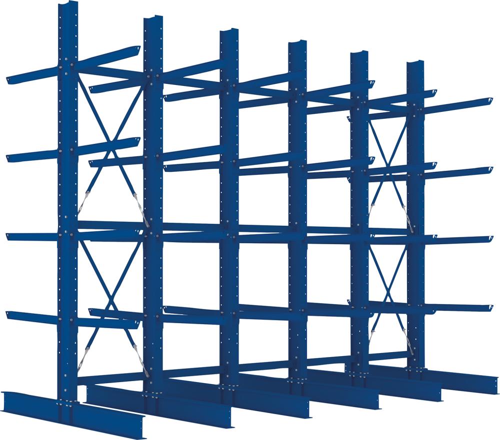 Kragarmregal Heavy B5100xT2x1000xH4000 mm doppelseitig RAL 5010 5 Ebenen Traglast 3030kg