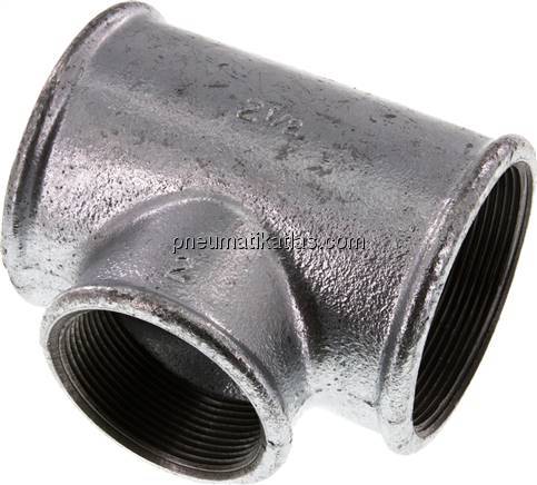 T-Stück Rp 2-1/2"-Rp 2"-Rp 2-1/2" (IG), Temperguss verzinkt
