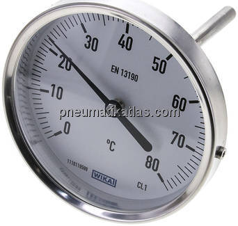 Bimetallthermometer, waagerecht D100/0 bis +80°C/100mm