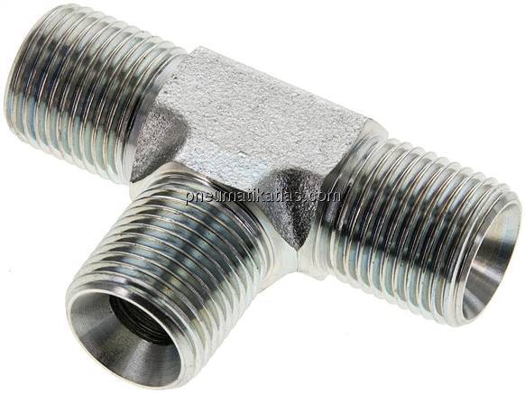 T-Stück, 60°Konus G 1/2"-G 1/2"-G 1/2" (AG), Stahl verzinkt