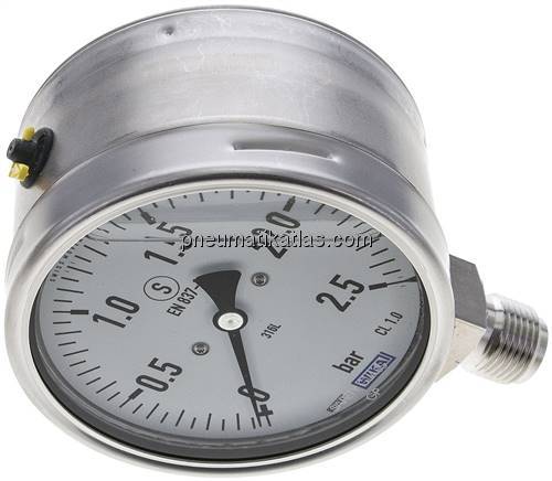 Gly.-Sicherheits-Manometer senkrecht,100mm, 0 - 2,5 bar