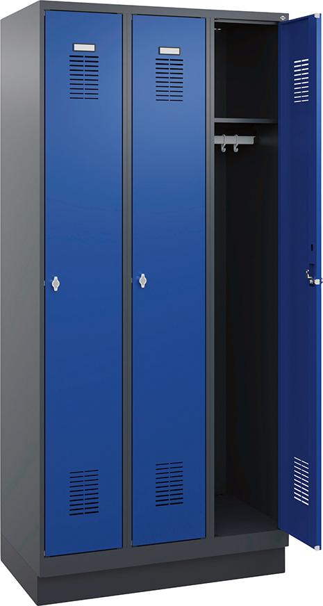 Garderobenschrank FORUM 3 Abteile RAL 7016/5010 Sockel 7035mit Sockel Selbstmontage