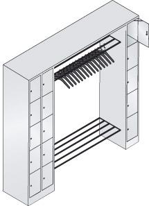 Offene Garderobe B2100xT480xH1950 mm RAL 7035 15 Bügel 1x10 1x5 Fächer B190 mm