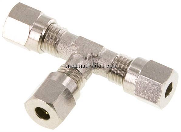 T-Schneidringverschraubung 4 LL (M8x1), Messing vernickelt