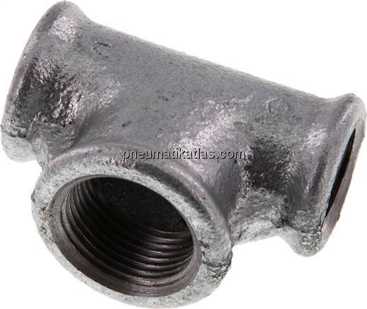 T-Stück Rp 1/2"-Rp 3/4"-Rp 1/2" (IG), Temperguss verzinkt