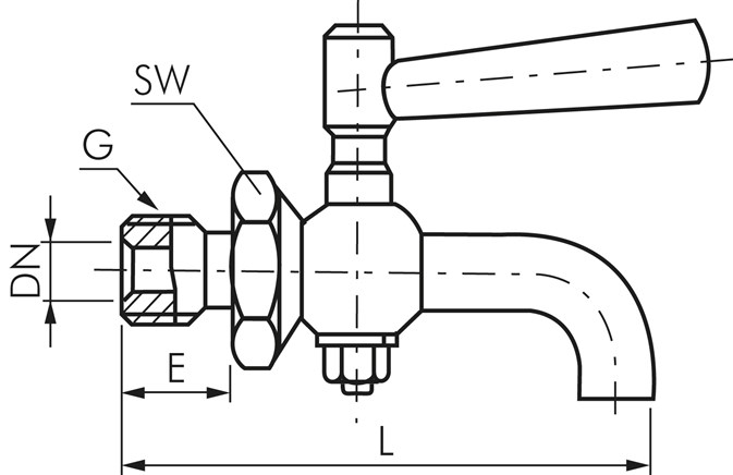 Zeichnung: Edelstahl-Ablasshahn