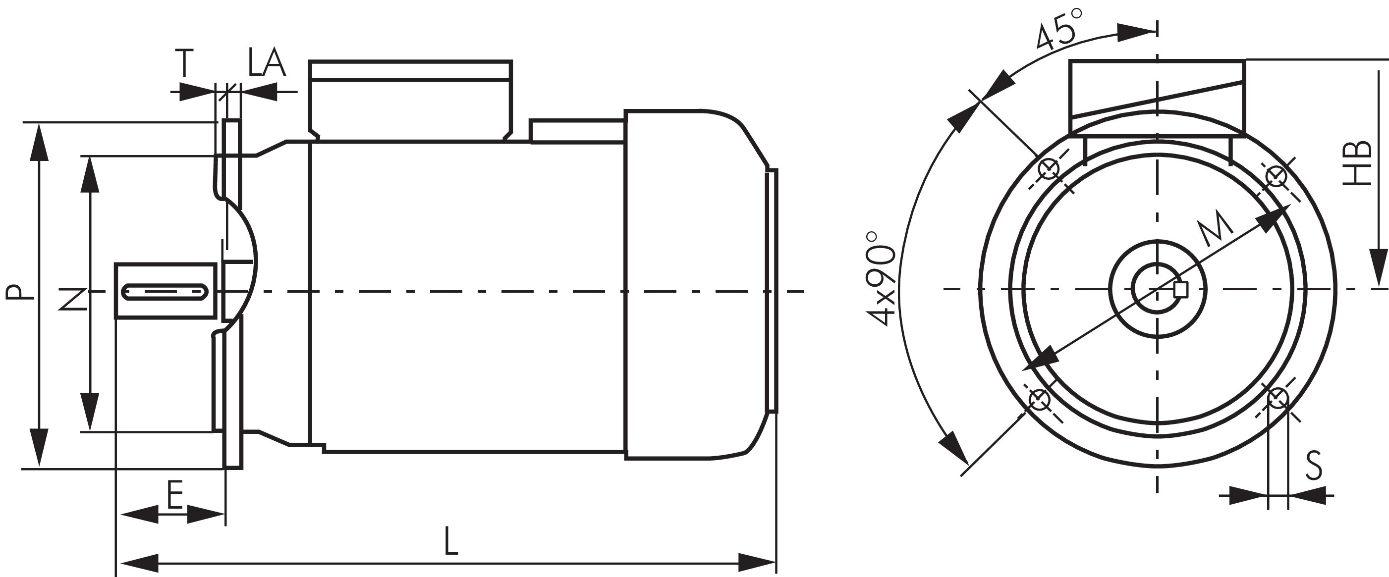 Zeichnung: Drehstrom-Elektromotor (Bauform B5)
