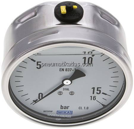 Chemie-Glycerin-Manometer waagerecht, 100mm, 0 - 16bar