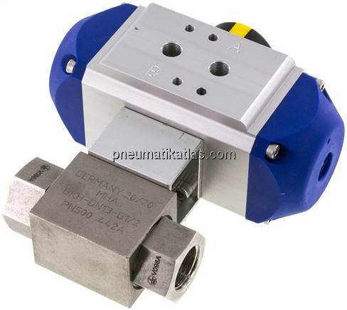 Pneumat. Hochdruck-Kugelhahn, Edelstahl, Feder-schließend, G 1/2"