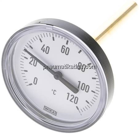 Bimetallthermometer, waagerecht D80/0 bis +120°C/100mm