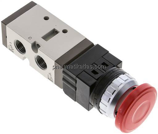 5/2-Wege Ventil G 1/4", Pilztaster rot