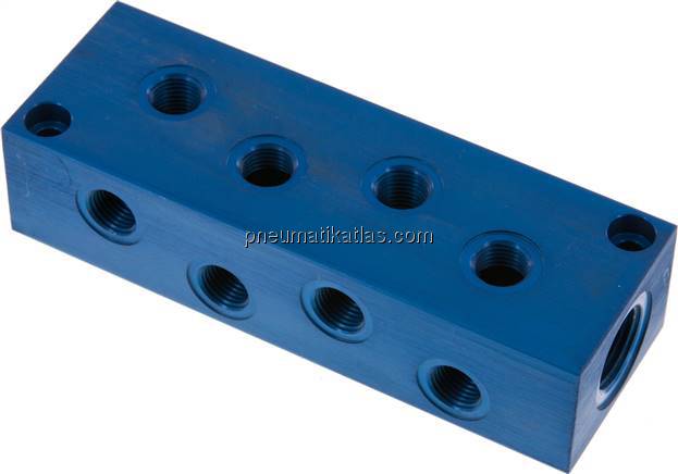 Verteilerleiste 2x G 1/2"-8x G 1/4", Aluminium