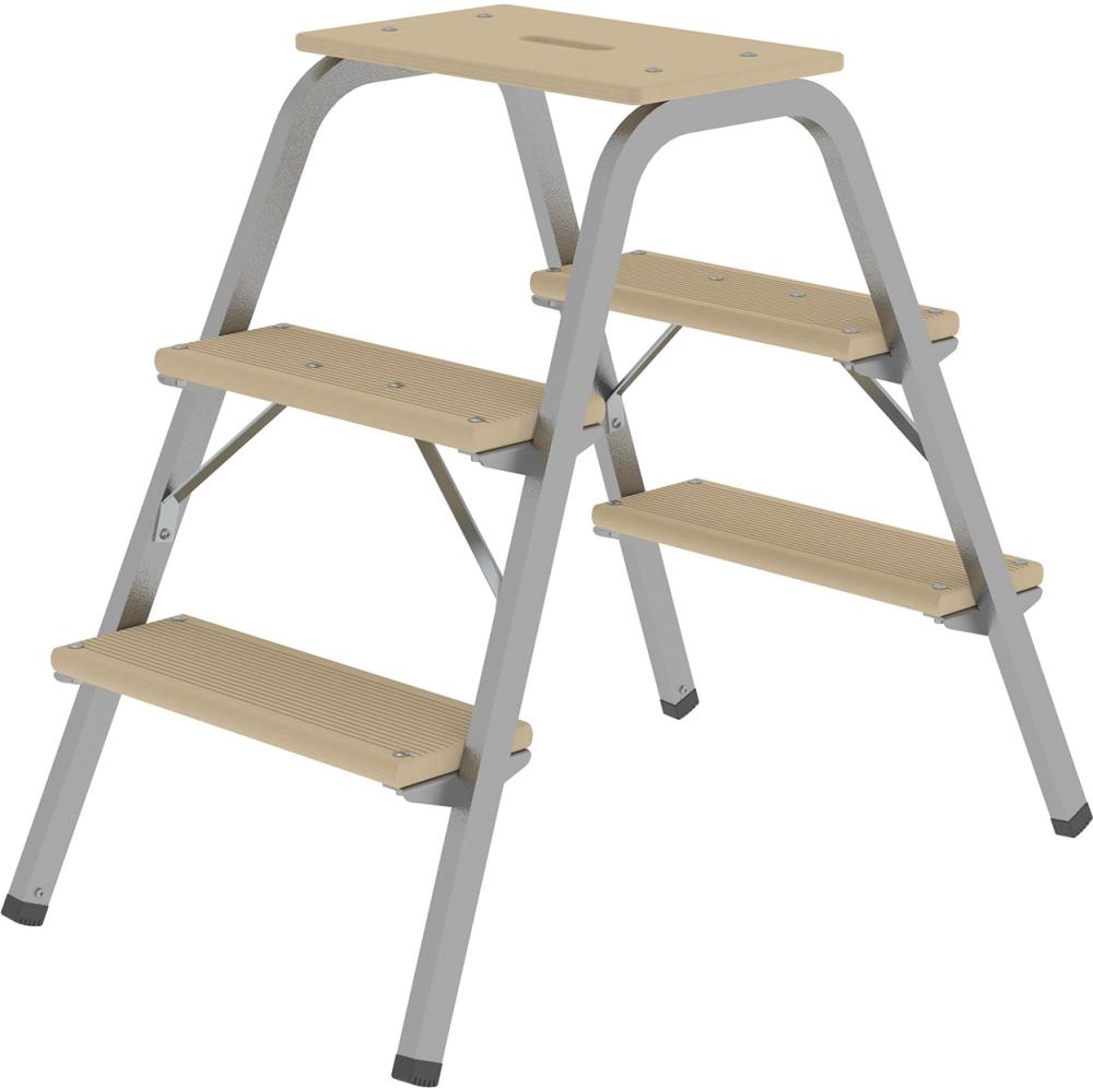 Stahl-Holz-Tritt 3 Holzstufen Höhe Deckbrett 0,73 m Arbeitshöhe bis 2,60 m