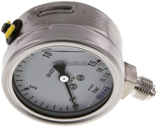 Chemie-Glycerin-Manometer senkrecht, 63mm, 0 - 16 bar