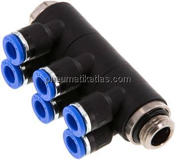 Steck-Mehrfachverteiler, 6-fach G 1/4"-6mm, IQS-Standard
