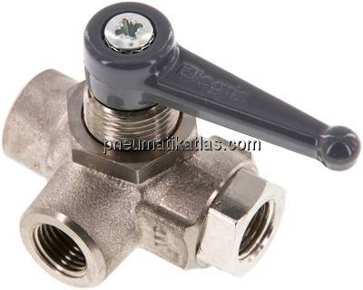 3-Wege Kugelhahn, Messing, L-Bohrung, G 1/4", PN 20