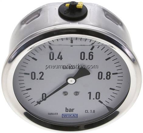 Glycerin-Manometer waagerecht (CrNi/Ms),100mm, 0 - 1bar