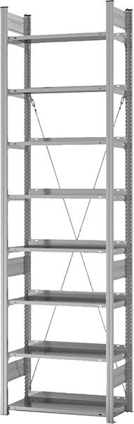 Grundregal zerlegt HZG 27307 EX, 8 Böden 2700x300x750mm verzinkt