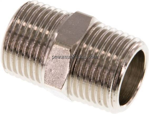 Doppelnippel R 3/8"-R 3/8", Messing vernickelt