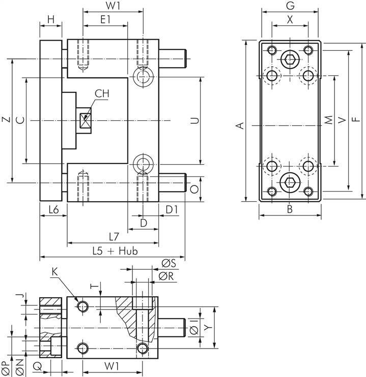Zeichnung: Typ C für ISO 6432-Zylinder