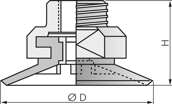 Zeichnung: Flachsauger mit Stützrippen und Halter