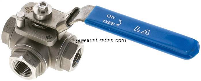 3-Wege Kugelhahn, Edelstahl, T-Bohrung, G 1/2", 0 - 63bar