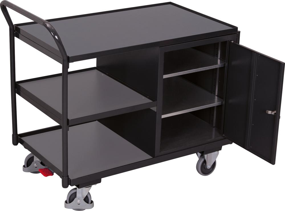 Tischwagen 250kg B1125xT625xH1010mm RAL 7035/7016 1 Schrank,3 Ladeflächen