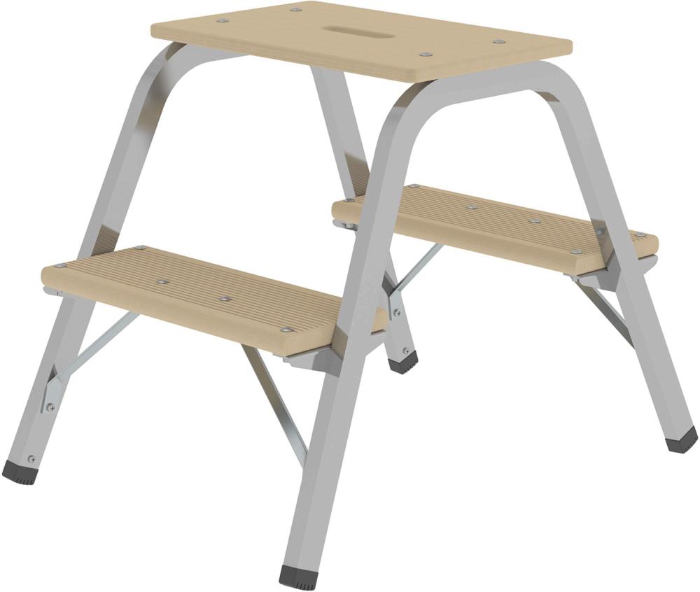 Stahl-Holz-Tritt 2 Holzstufen Höhe Deckbrett 0,49 m Arbeitshöhe bis 2,40 m