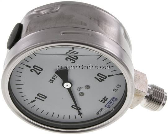Chemie-Glycerin-Manometer senkrecht,100mm, 0 - 40 bar