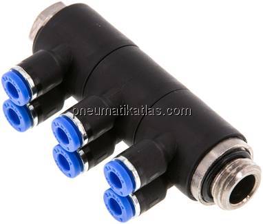 Steck-Mehrfachverteiler, 6-fach G 1/4"-4mm, IQS-Standard