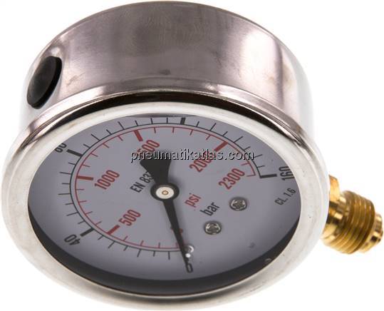 Glycerin-Manometer senkrecht (CrNi/Ms), 63mm, 0 - 160 bar