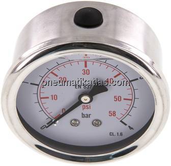 Glycerin-Manometer waagerecht (CrNi/Ms),63mm, 0 - 4bar
