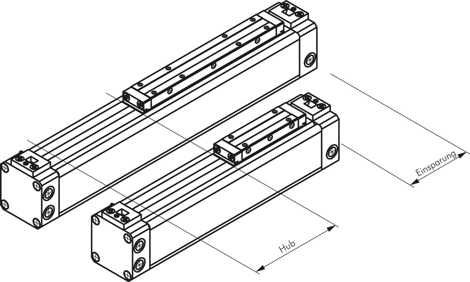 Zeichnung: Vergleich Kurzzylinder zu Standardzylin