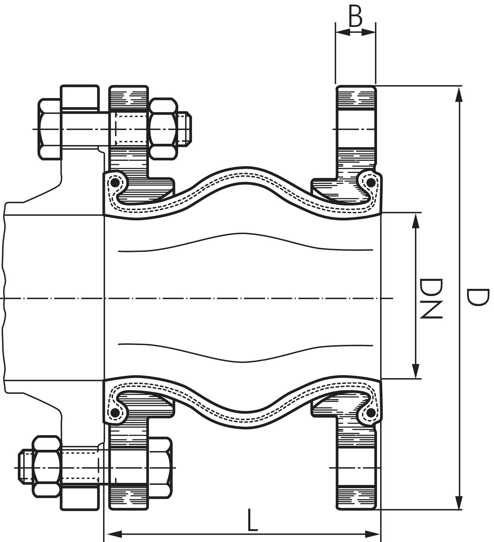 Zeichnung: Elastomer-Kompensator mit Flanschanschl