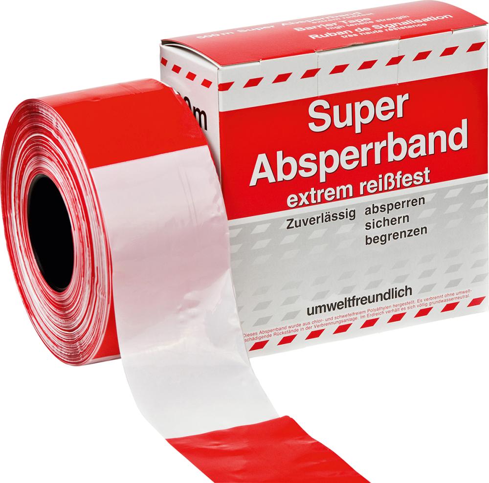 Absperrband 100 m-Rolle rot/weiß geblockt