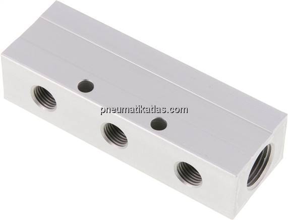 Verteilerleiste 2x G 1/2"-3x G 1/4", Aluminium eloxiert