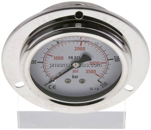 Glycerin-Einbaumanometer,Frontring, 63mm, 0 - 250 bar