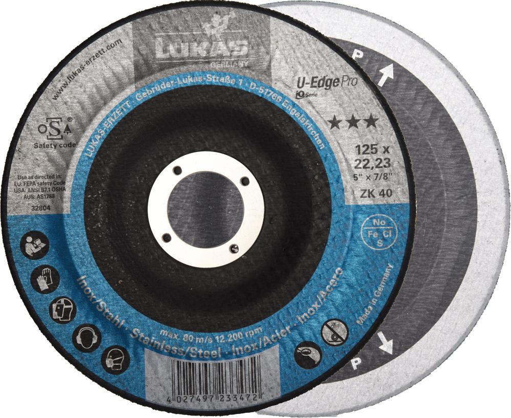 Kehlnahtschleifscheibe U-EDGE PRO 125 mm Korn 80 Lukas-Erzett