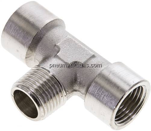 T-Einschraubstück G 1/2"(IG)-R 1/2"(AG), Messing vernickelt