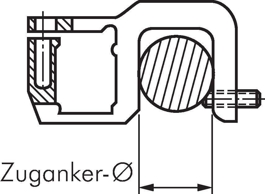 Zeichnung: Befestigungsklemme für Zugankerzylinder