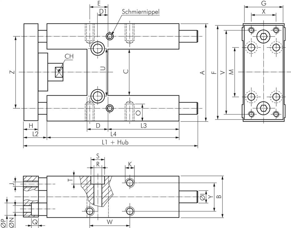 Zeichnung: Typ H für ISO 6432-Zylinder