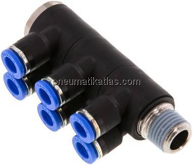 Steck-Mehrfachverteiler, 6-fach R 1/4"-6mm, IQS-Standard