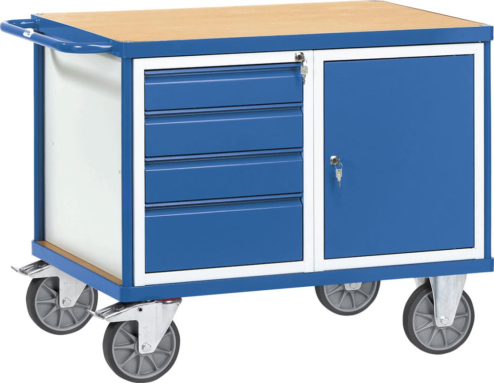 Werkstattwagen 600 kg 1050x700mm, 1 Tür, 4 Schu