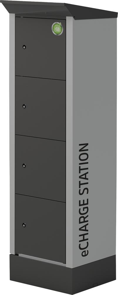 E-Bike Ladestation 600x500x2095/2000mm Kaßierschloß Safe-O-Mat RAL 7035/Grau metallic