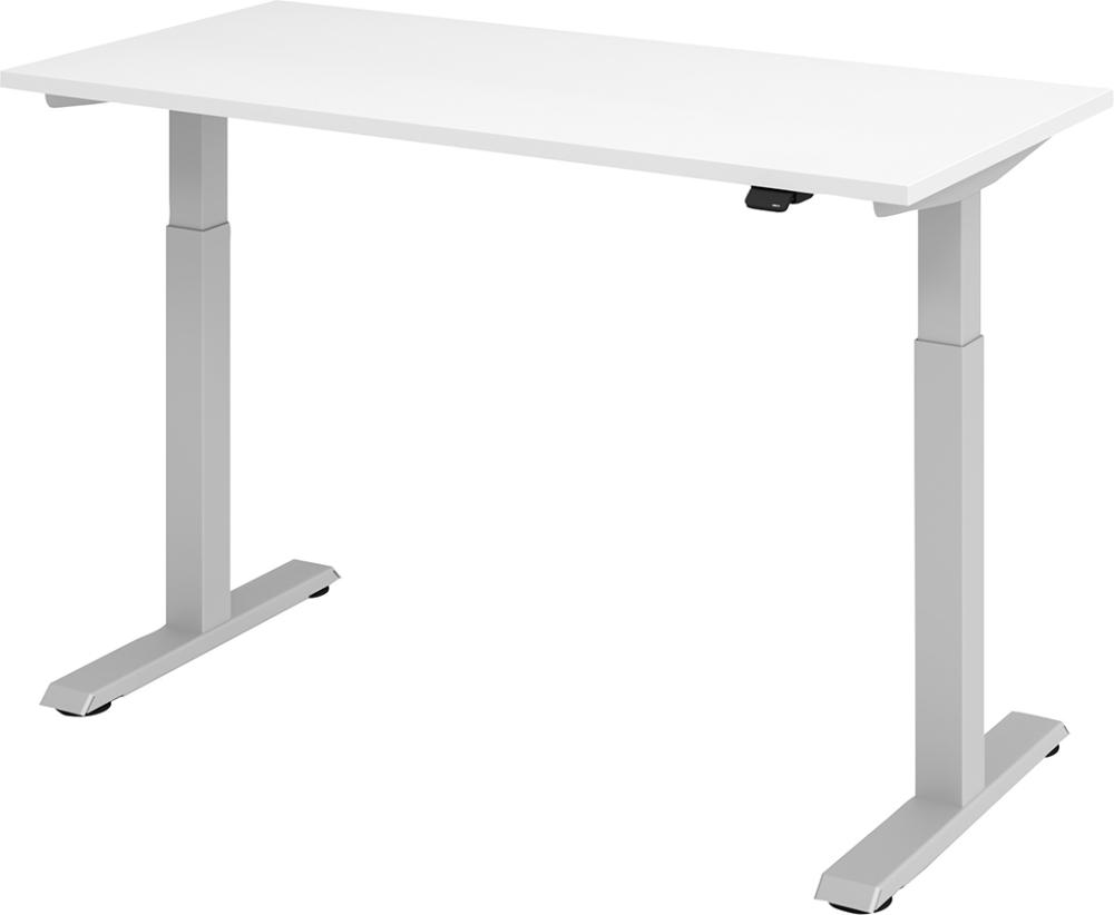 Sitz-Steh-Schreibtisch B 140 x T 67 cm Weiß Platte 25mm el. Stufenlos verstellbar