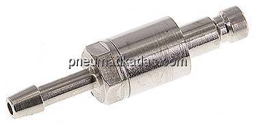 Kupplungsstecker (NW2,7) 3mm Schlauch, Messing vernickelt