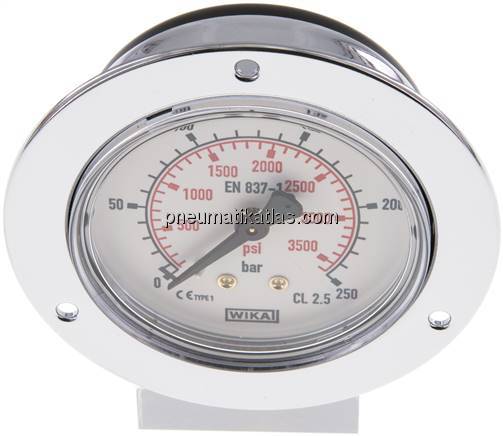 Einbaumanometer (CrNi/Ms), Frontring, 63mm, 0 - 250 bar